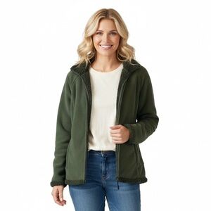 Green Tea Women's Jacket Fleece Faux Sherpa Lining Olive Green Size L